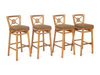 A Set of Four McGuire Rattan Target Bar Stools