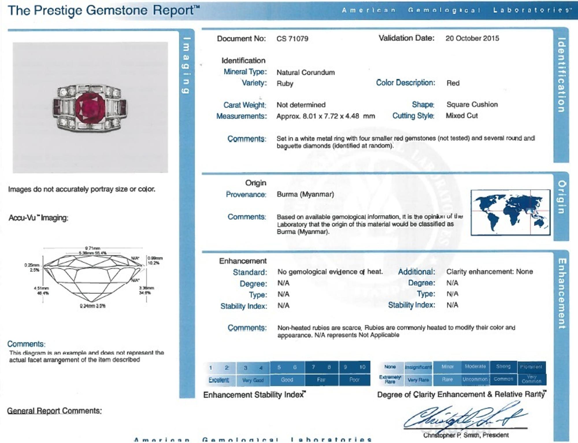 A Retro Palladium, Burmese Ruby and Diamond Ring, Tiffany & Co., 3.40 dwts.