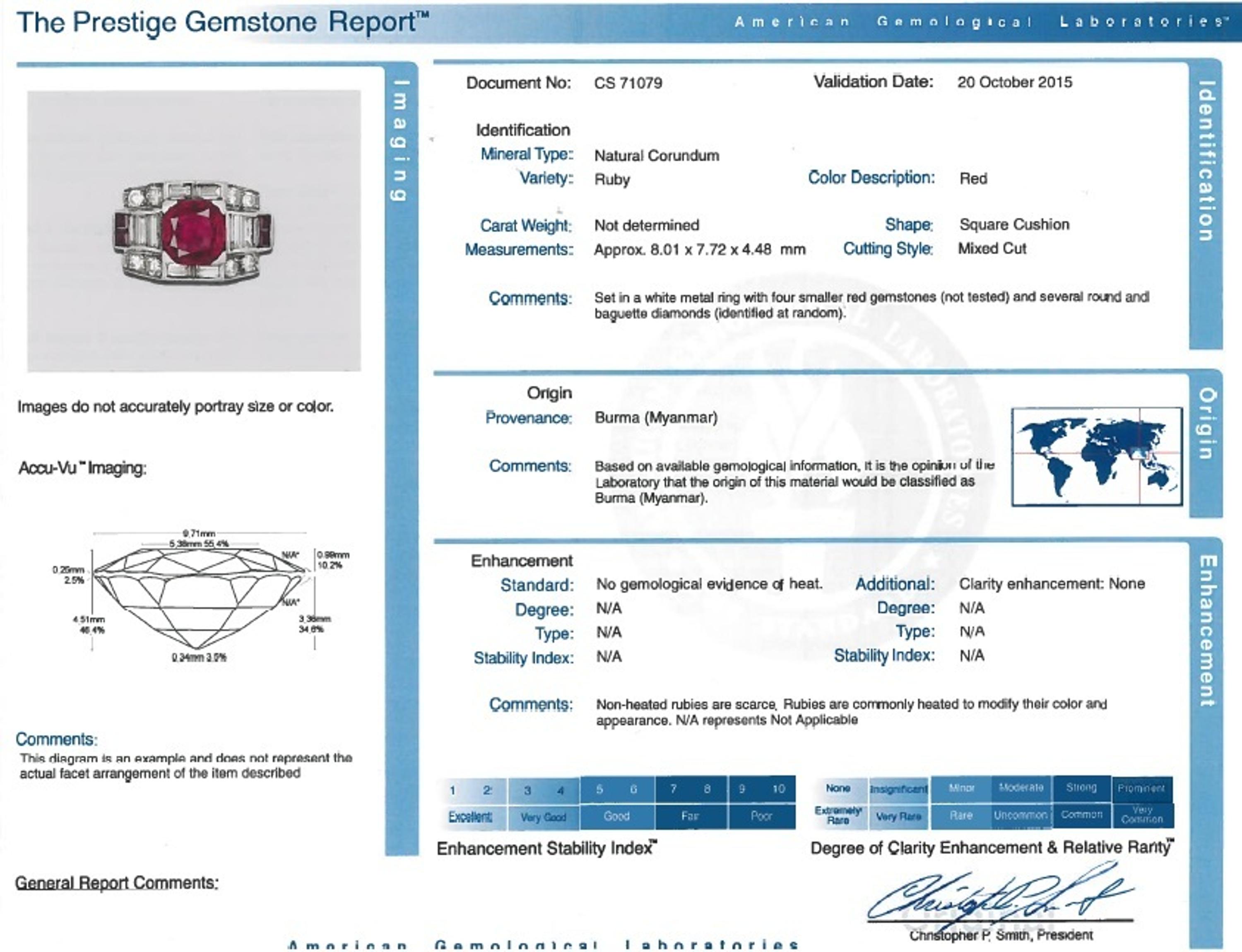 A Retro Palladium, Burmese Ruby and Diamond Ring, Tiffany & Co., 3.40 dwts.