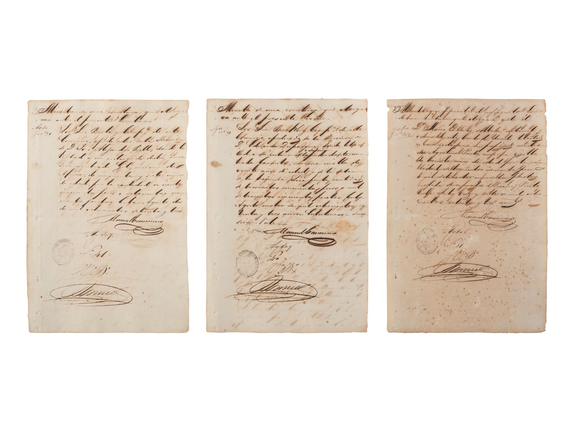 [ENSLAVEMENT & ABOLITION]. A group of 13 Cuban manumission documents, 1844-1873.