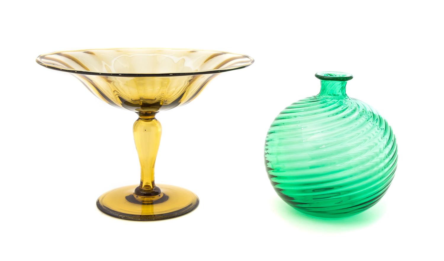 A Steuben Glass Vase and Compote Height of first 6 1/2 inches.