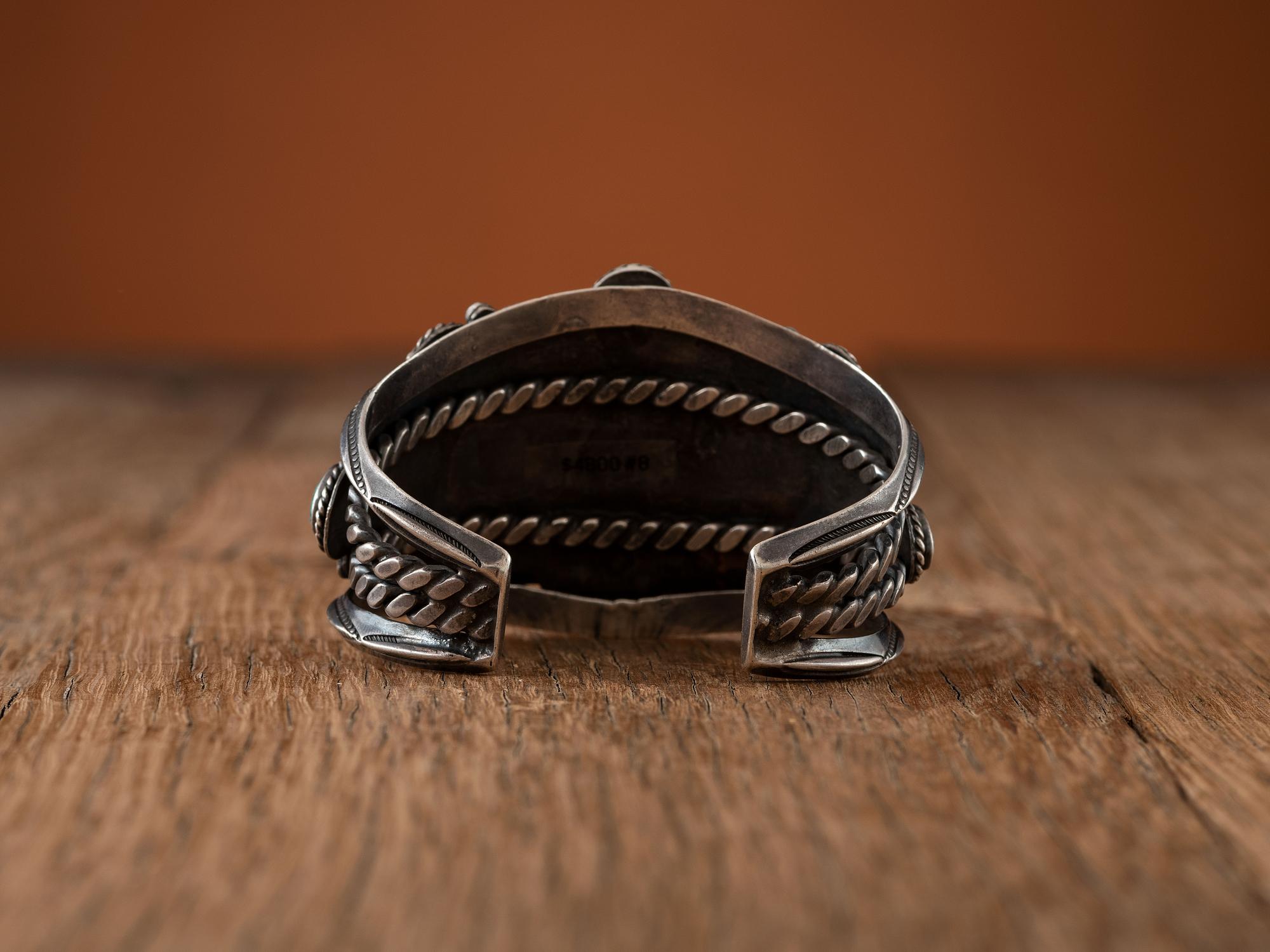Navajo Silver and #8 Turquoise Cluster Cuff Bracelet