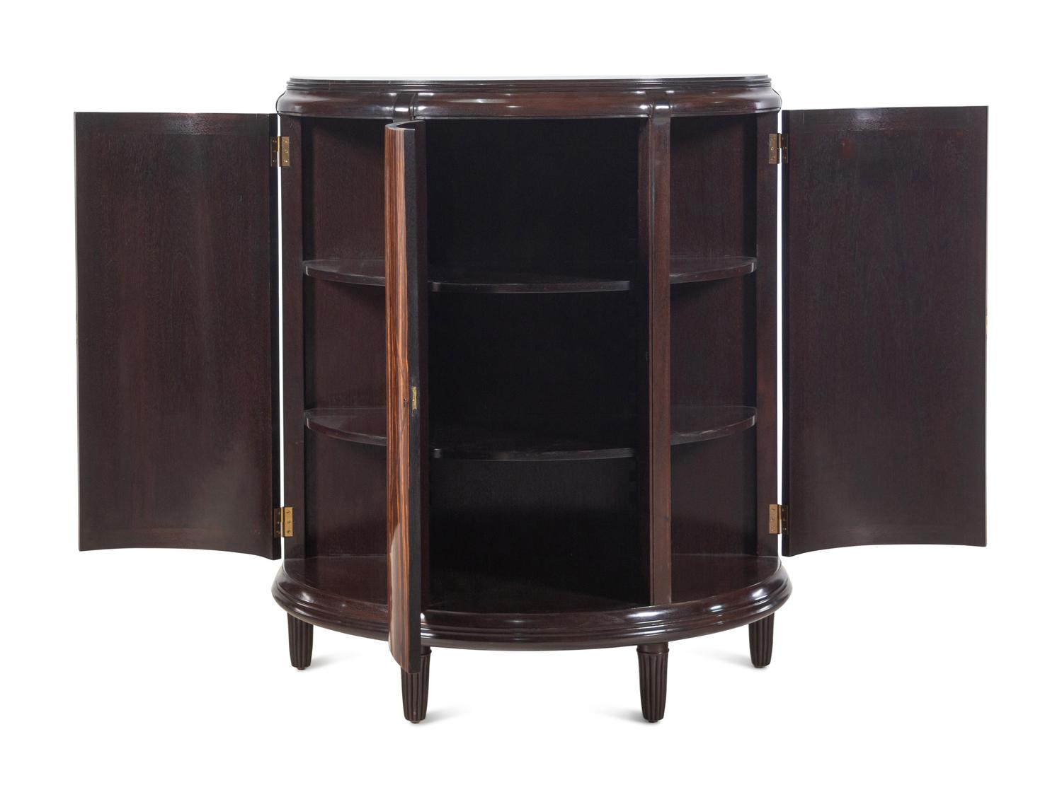 A Pair of Dessin Fournir Walnut and Banded Rosewood Demilune Cabinets