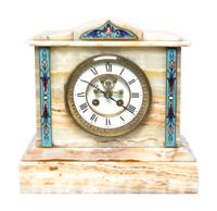 A French Onyx and Champleve Mounted Mantel Clock, Height 10 5/8 inches.