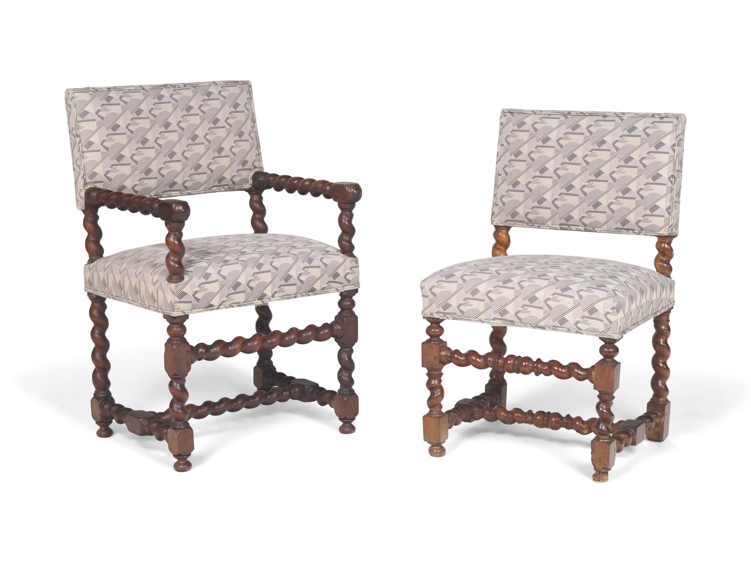 Two Baroque Turned-Walnut Chairs