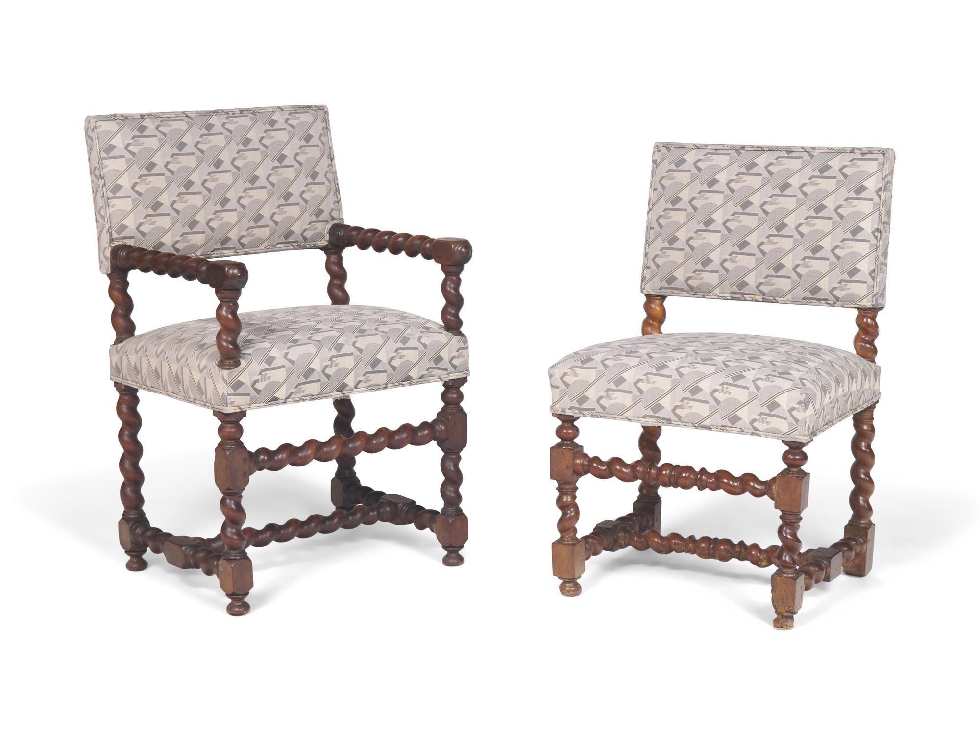 Two Baroque Turned-Walnut Chairs