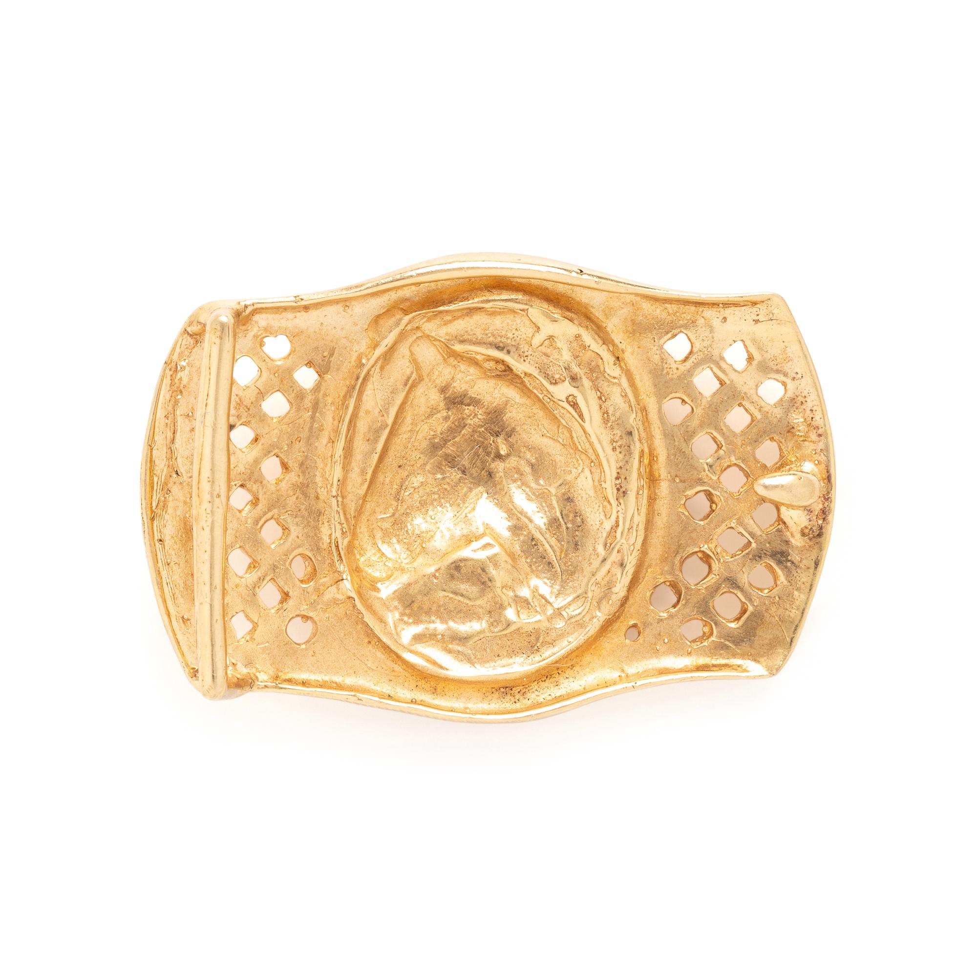 Two Yellow Gold Horse Belt Buckles