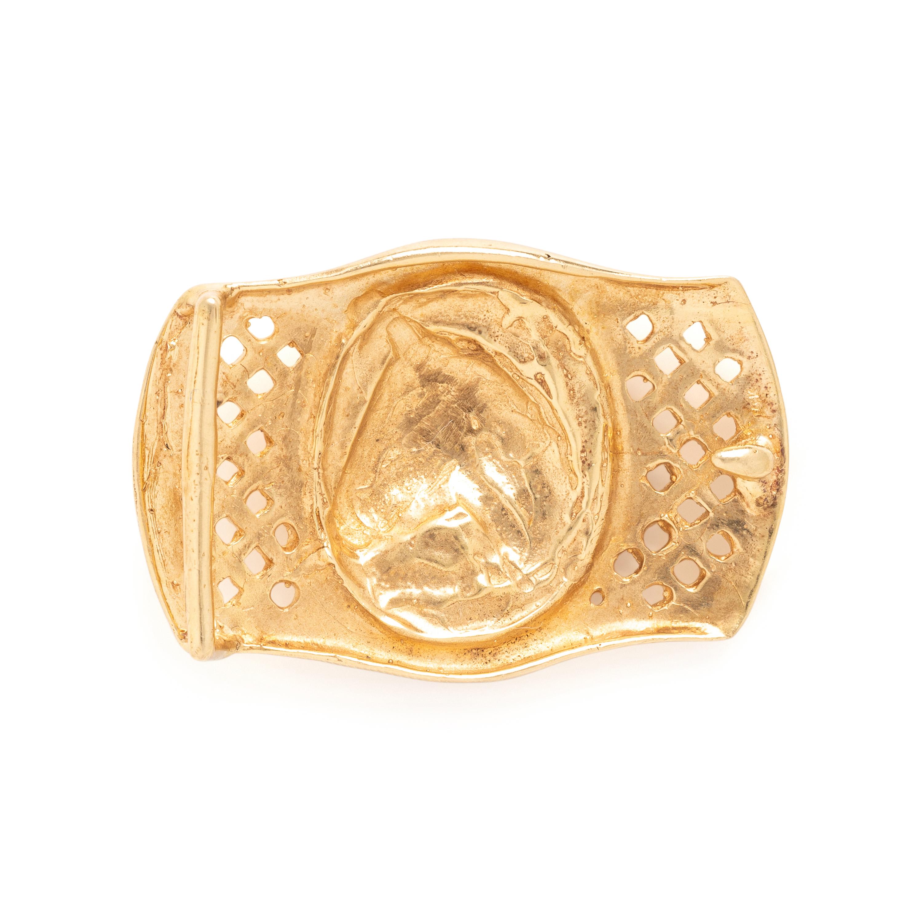Two Yellow Gold Horse Belt Buckles
