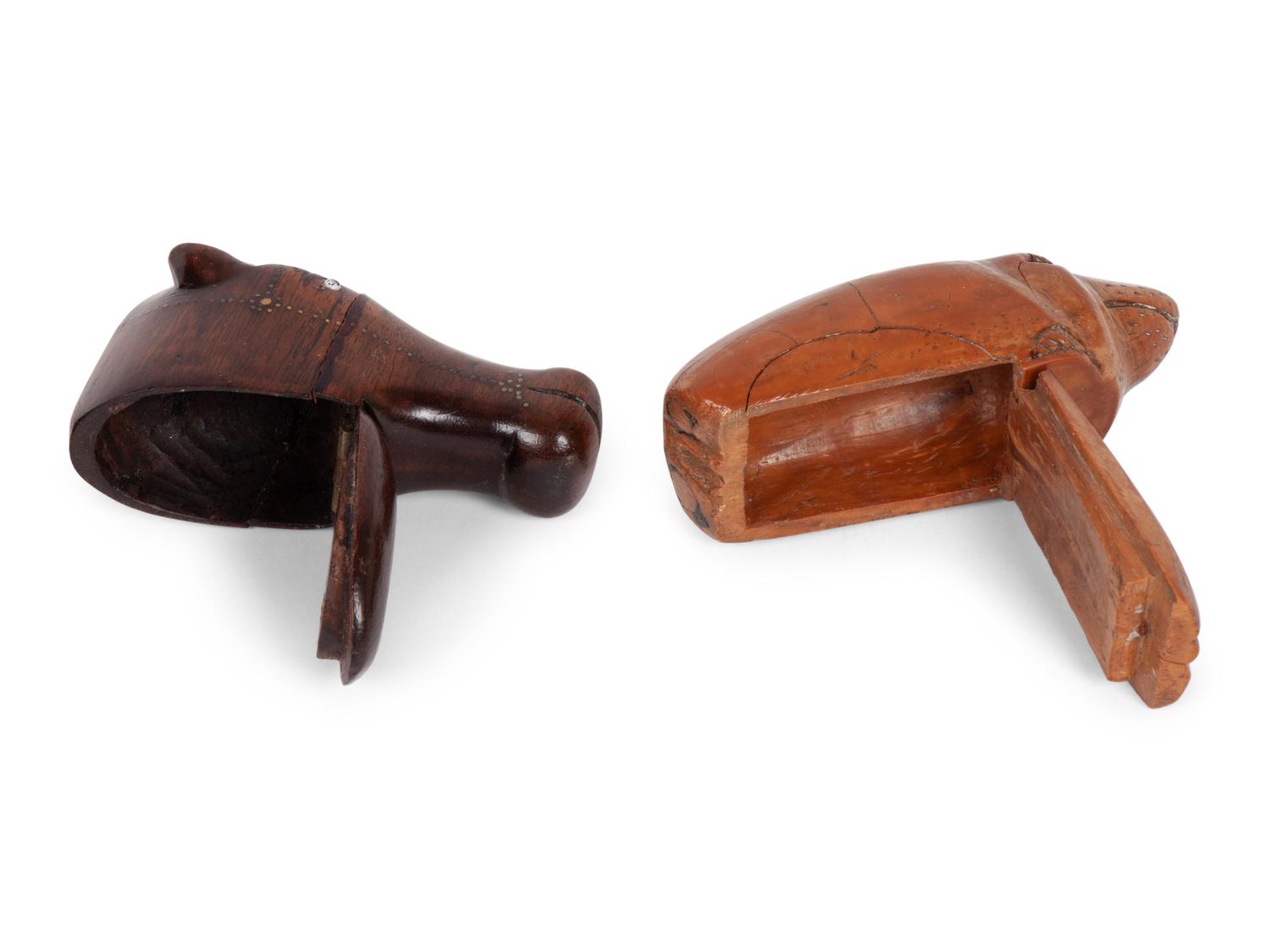 A Group of 8 Folk Art Carved Snuff Boxes and Pipe Stems