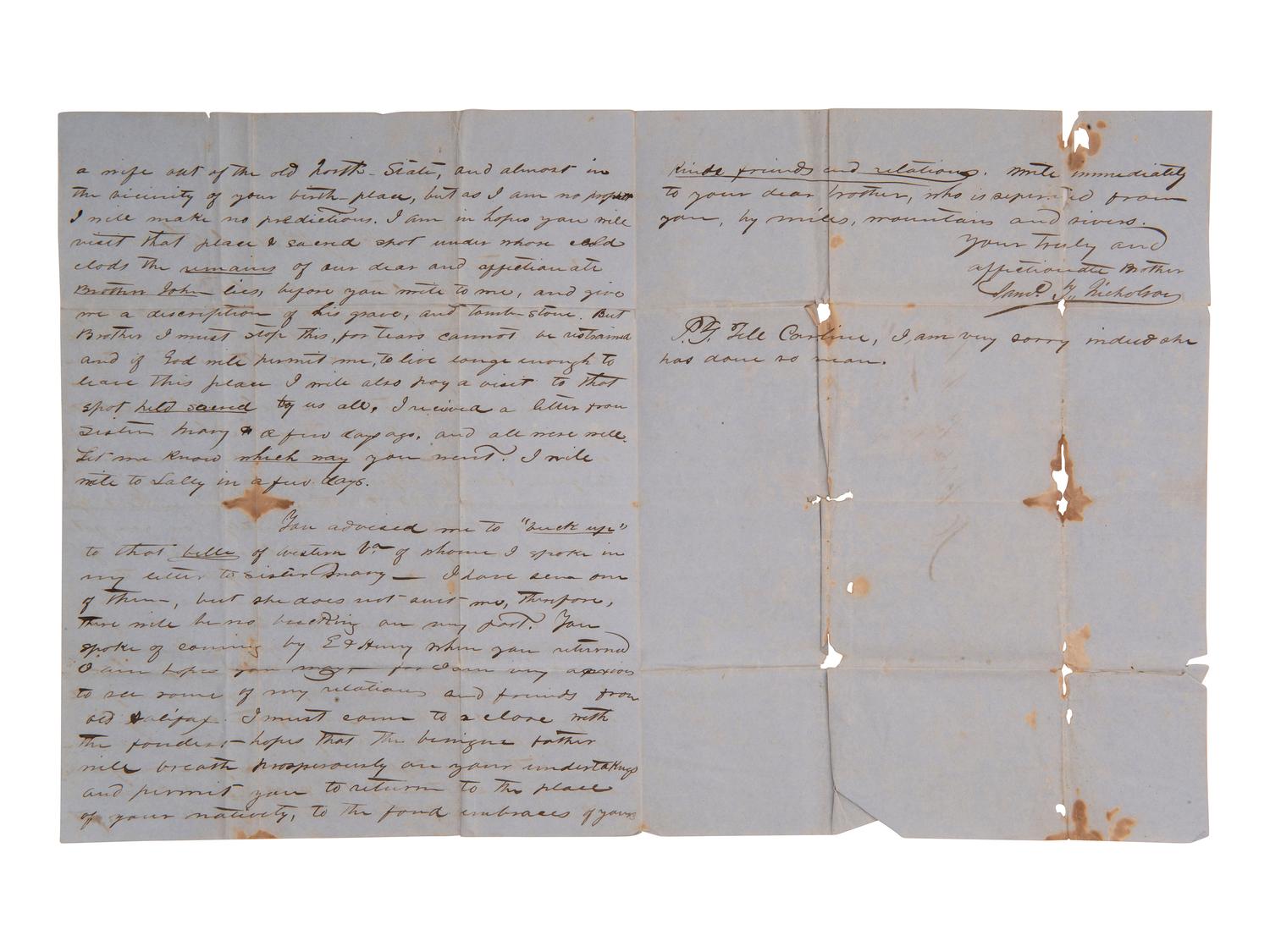 [ENSLAVEMENT]. 2 letters regarding the effects of heat and sun exposure on enslaved persons. 1850.
