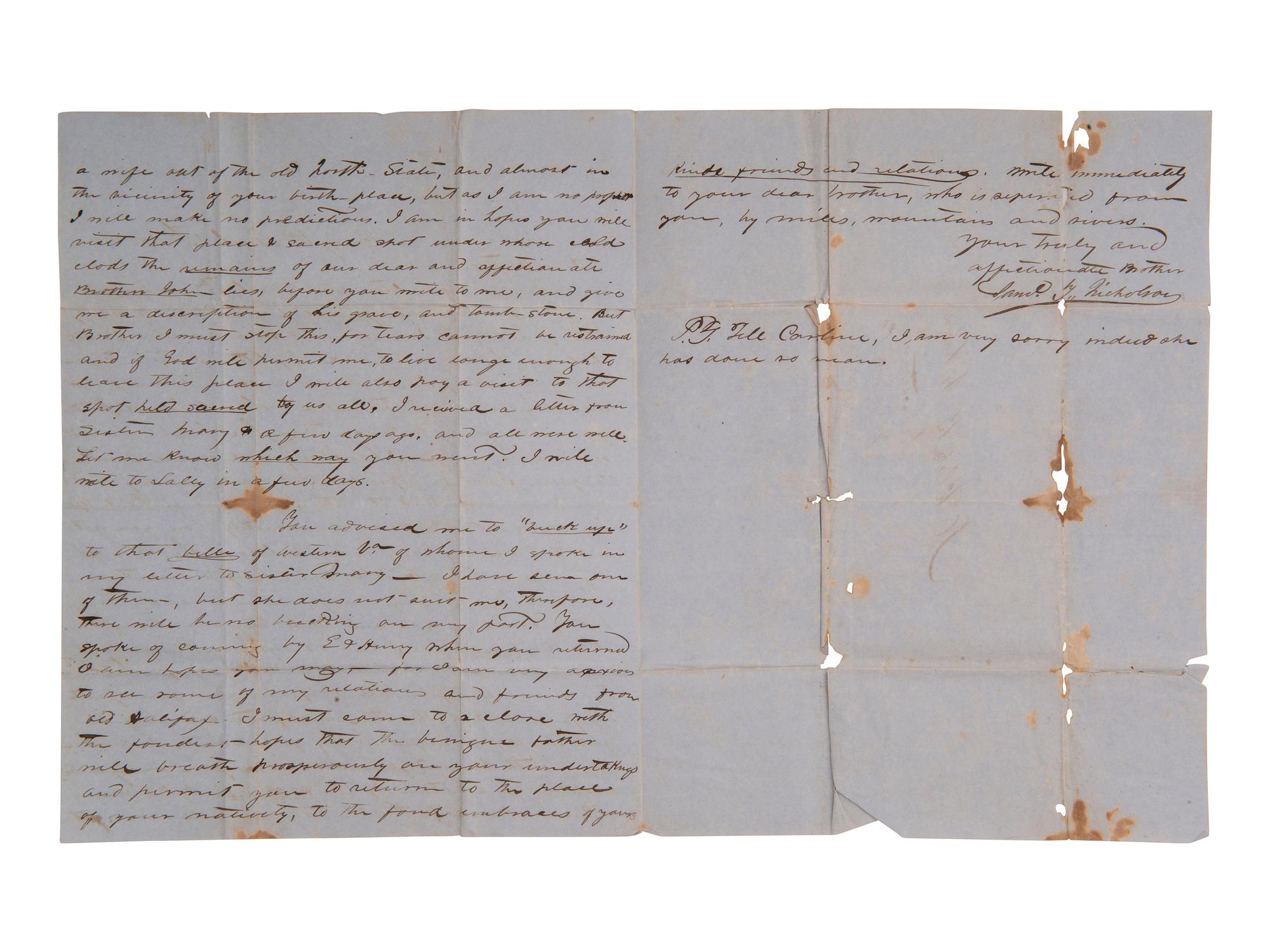 [ENSLAVEMENT]. 2 letters regarding the effects of heat and sun exposure on enslaved persons. 1850.