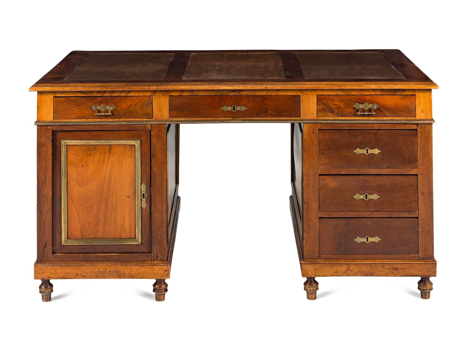 A Biedermeier Style Gilt-Metal Mounted Walnut Partner's Desk