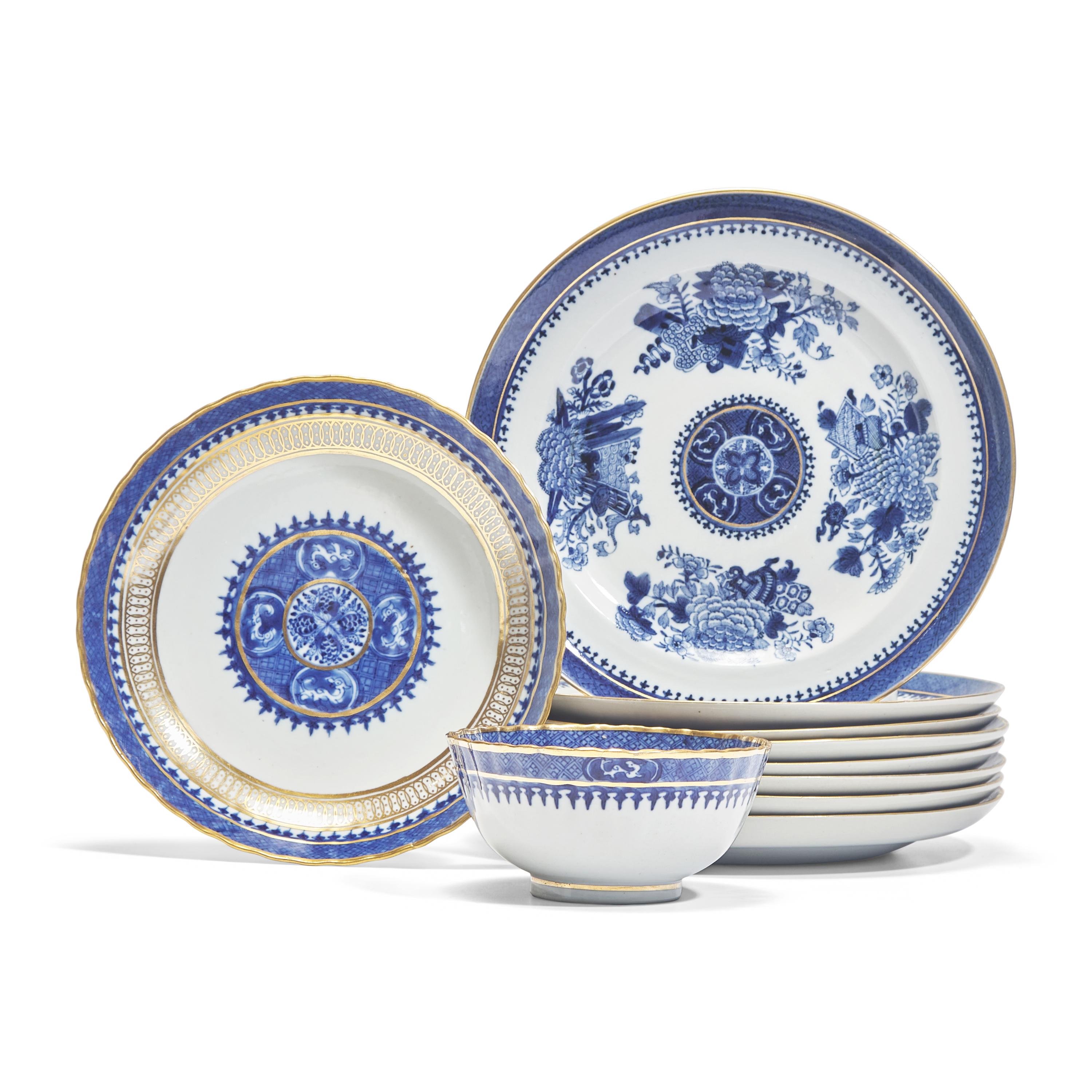 A Group of Ten Chinese Export Porcelain Imperial Fitzhugh Tablewares