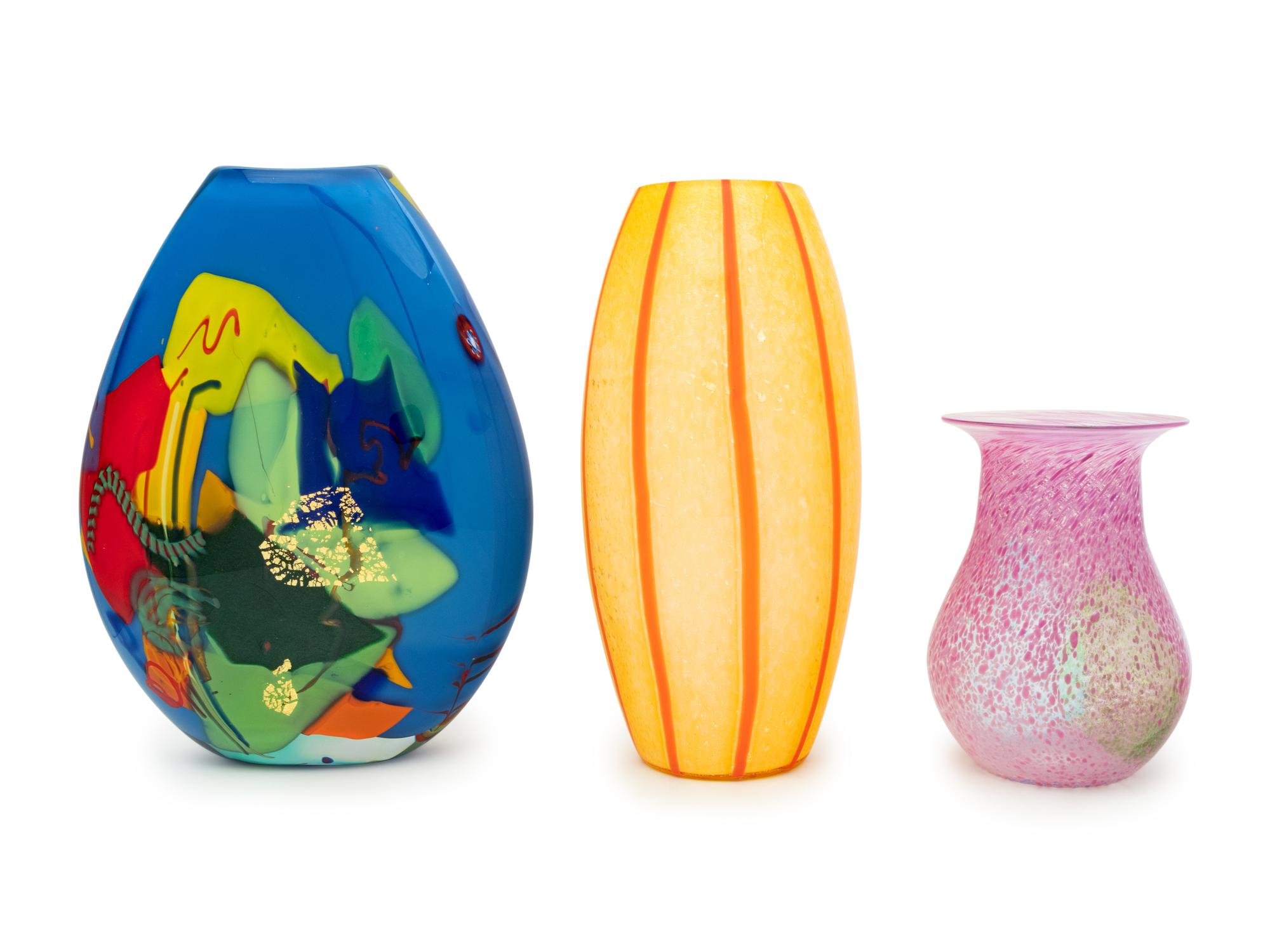 Two Swedish Glass Vases and a Murano Glass Vase