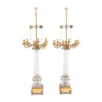 A Pair of French Gilt-Bronze and Cut Glass Table Lamps