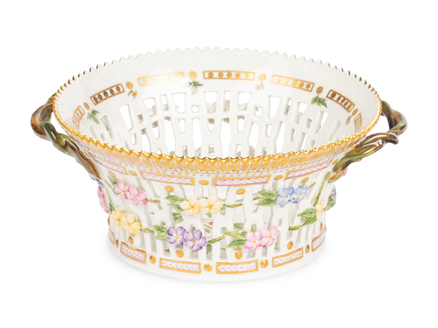 A Royal Copenhagen Flora Danica Porcelain Reticulated Bowl