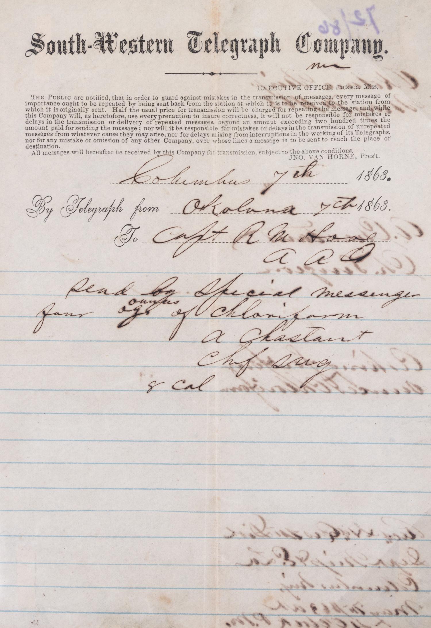 (CIVIL WAR) 12 telegrams from various generals, captains, and majors from March 1862 to Dec. 1864.