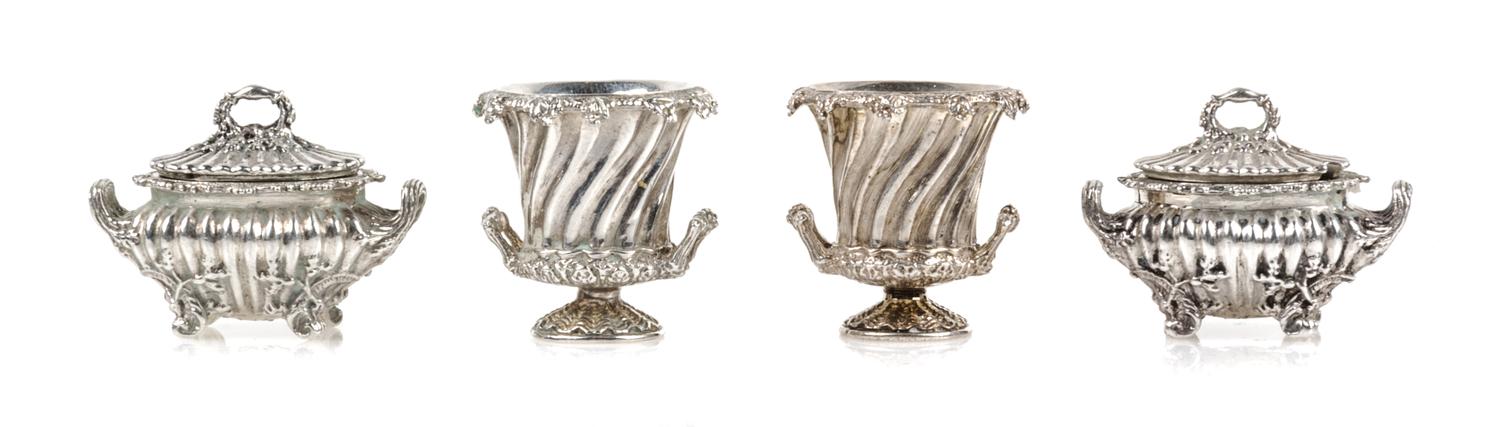 A Group of Four Silver Table Articles, Harry Smith, Perrysville, IN, comprising a pair of wine coolers of campagna form, together with