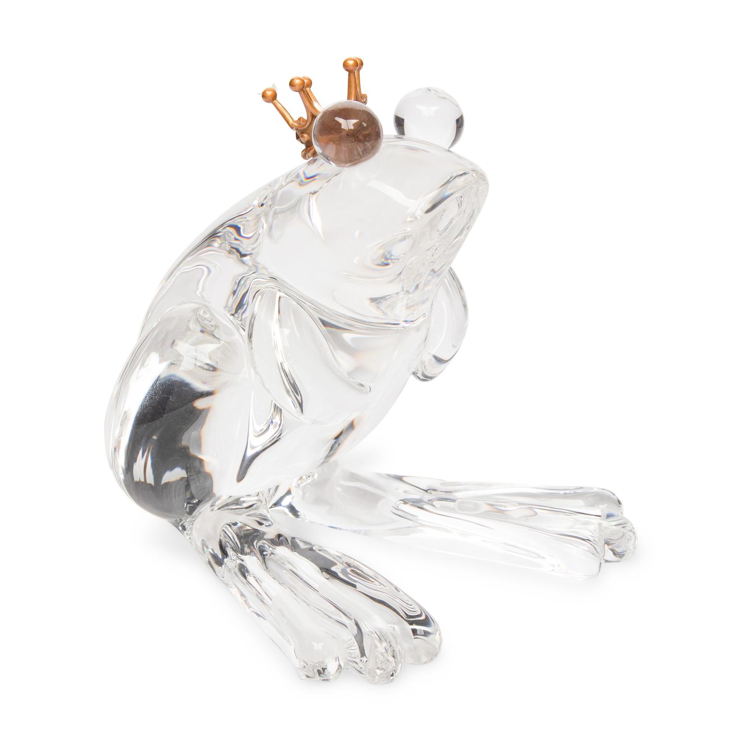 A Steuben Glass and 18 Karat Gold Frog Prince Sculpture
