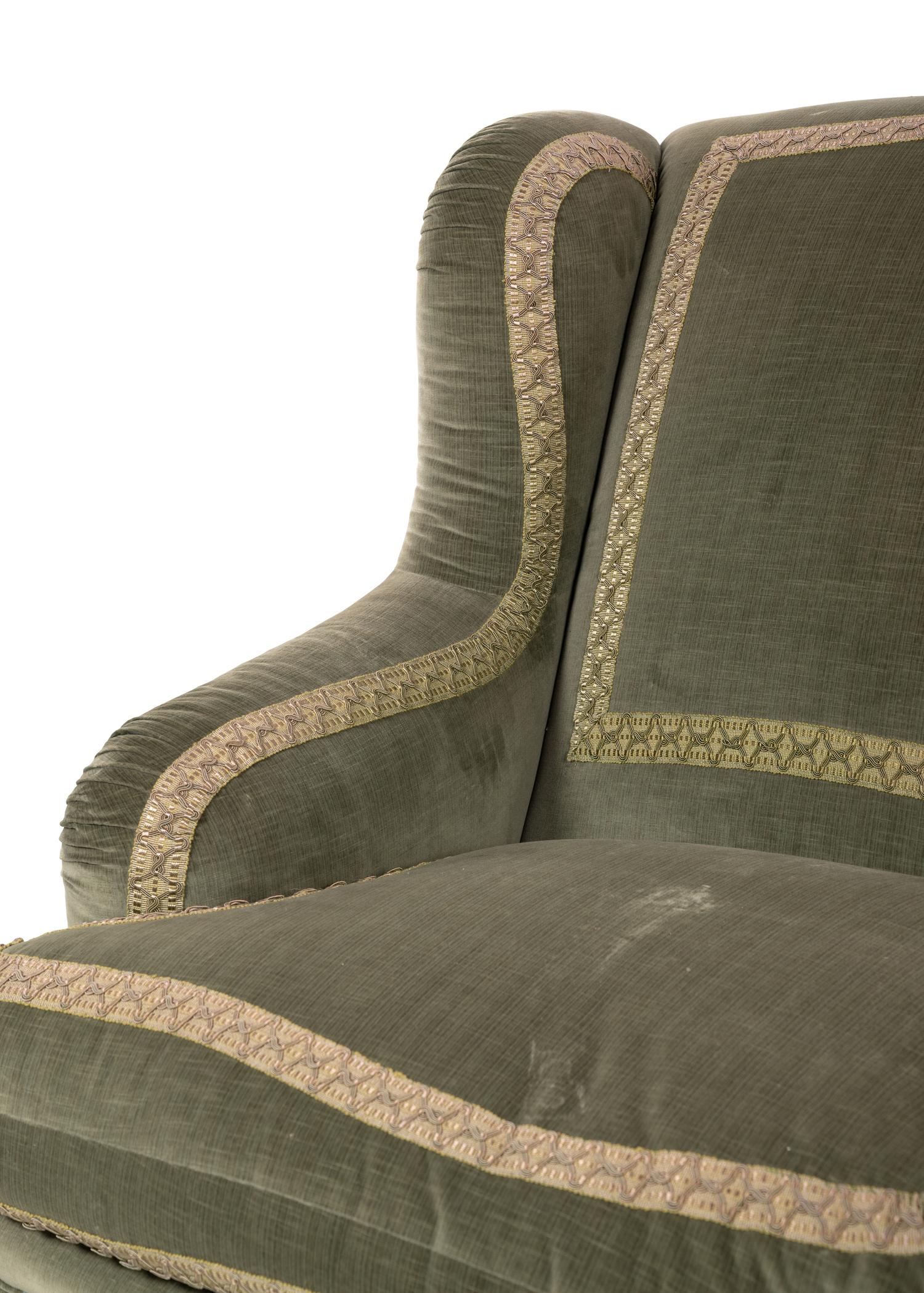 A Custom Velvet Upholstered Three-Seat Sofa