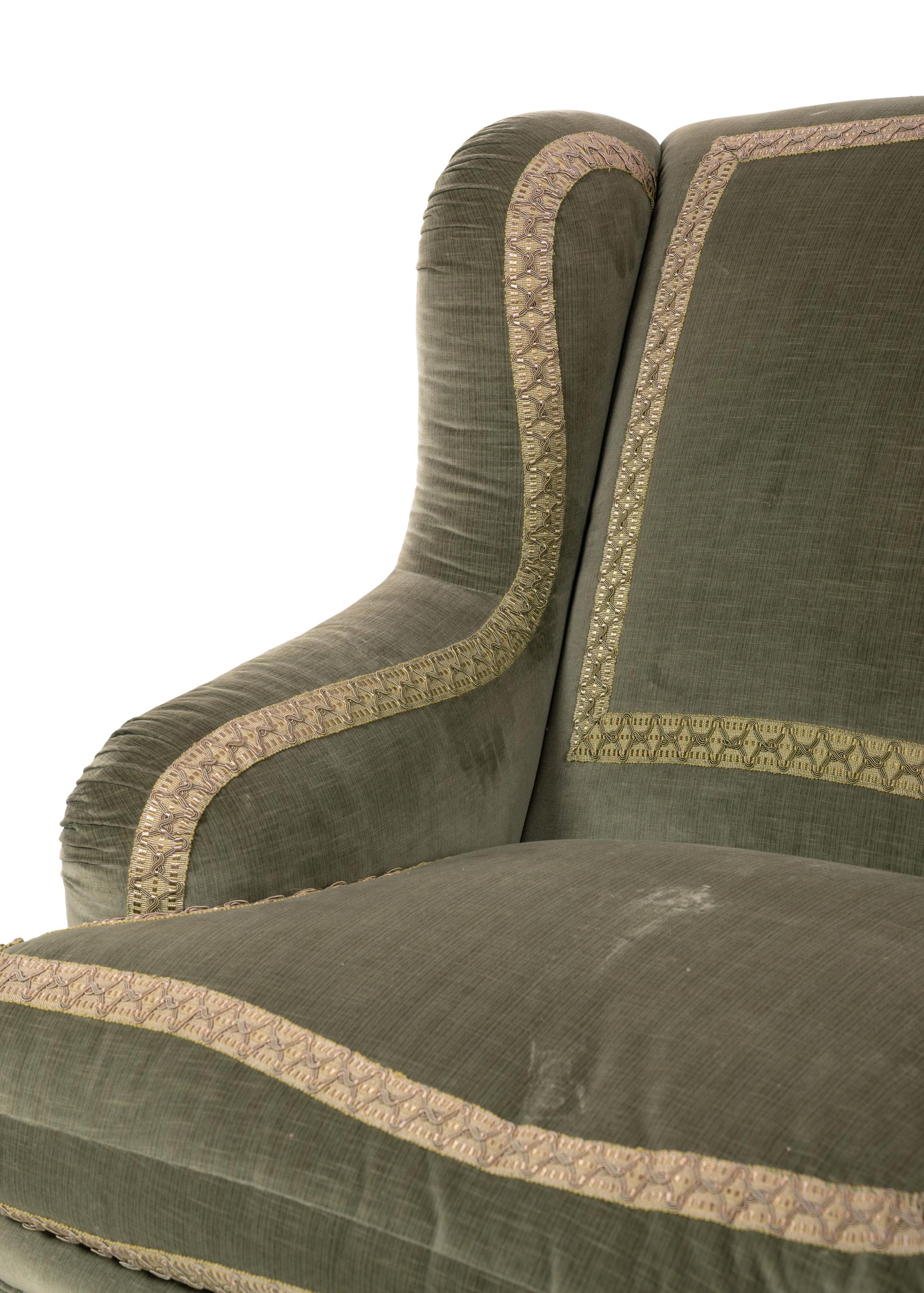 A Custom Velvet Upholstered Three-Seat Sofa