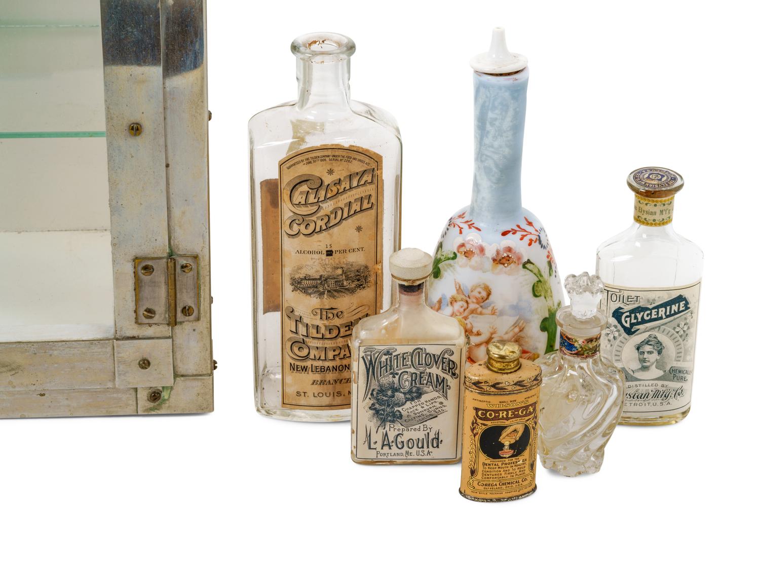 An Oak Shaving Stand and Emil J. Paidar Company Counter-Top Apothecary Cabinet