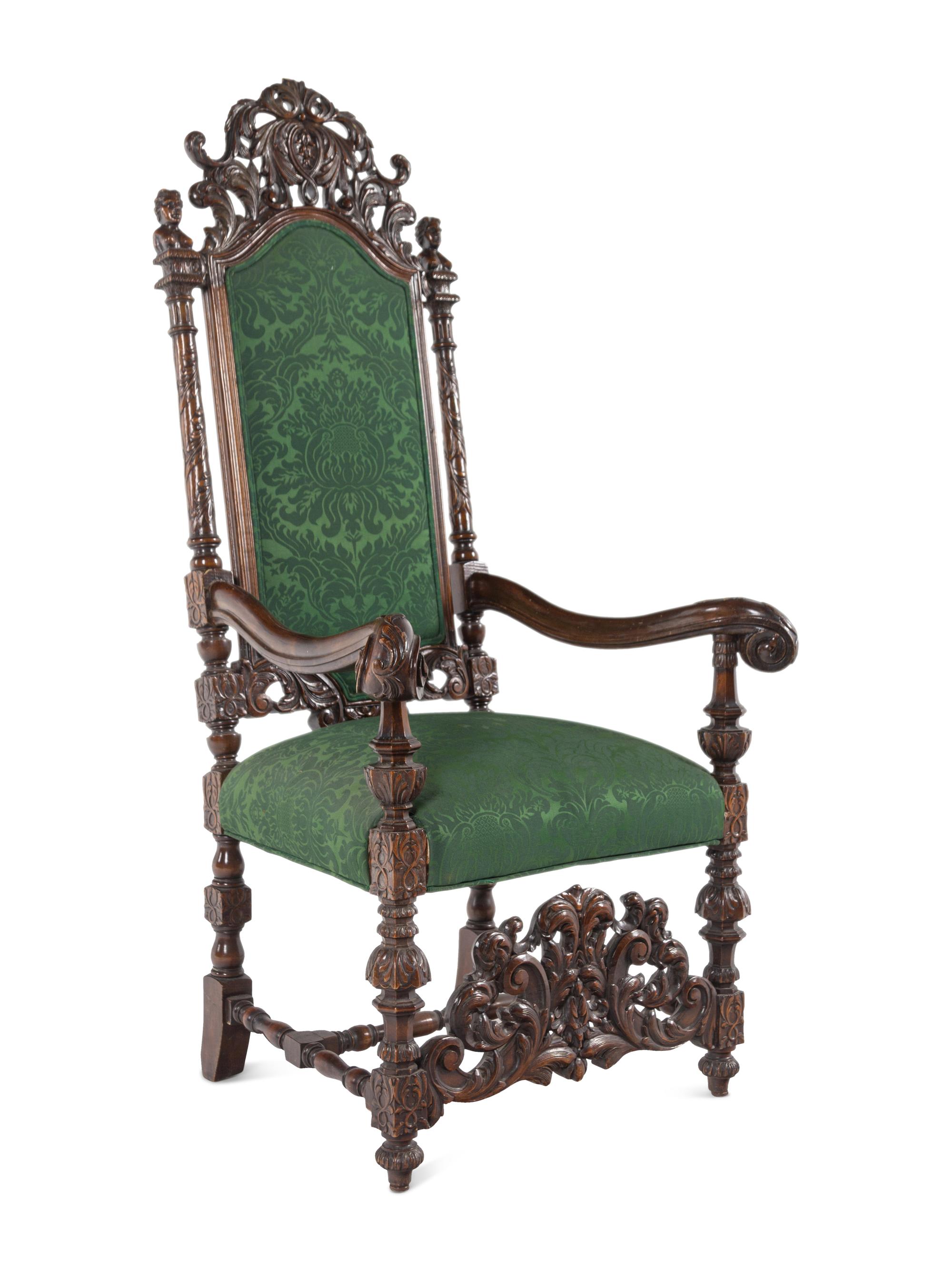 A William and Mary Style Carved Walnut Armchair