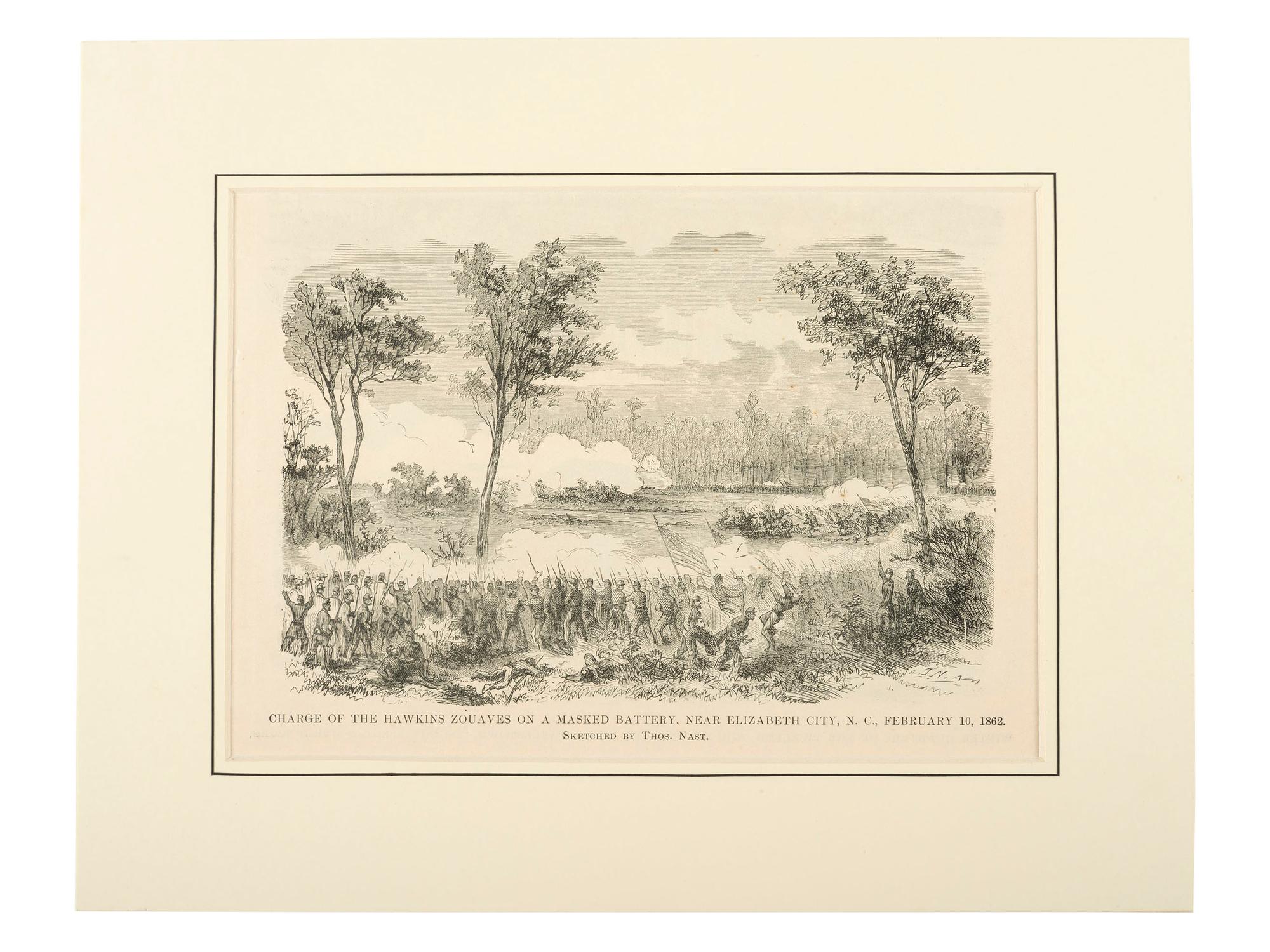 [HAWKINS' ZOUAVES]. A group of prints and newspapers featuring illustrations and coverage of the 9th New York Infantry Regiment in the battlefield, comprising: