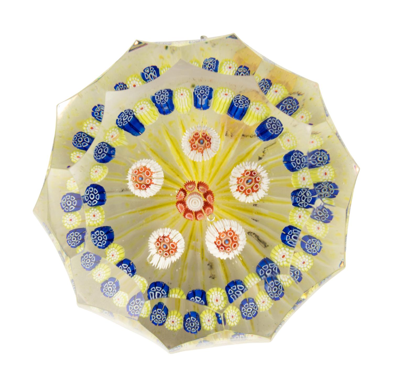 A Saint Louis Concentric Millefiori Faceted Glass Paperweight