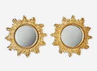A pair of giltwood sunburst mirrors, 20th century