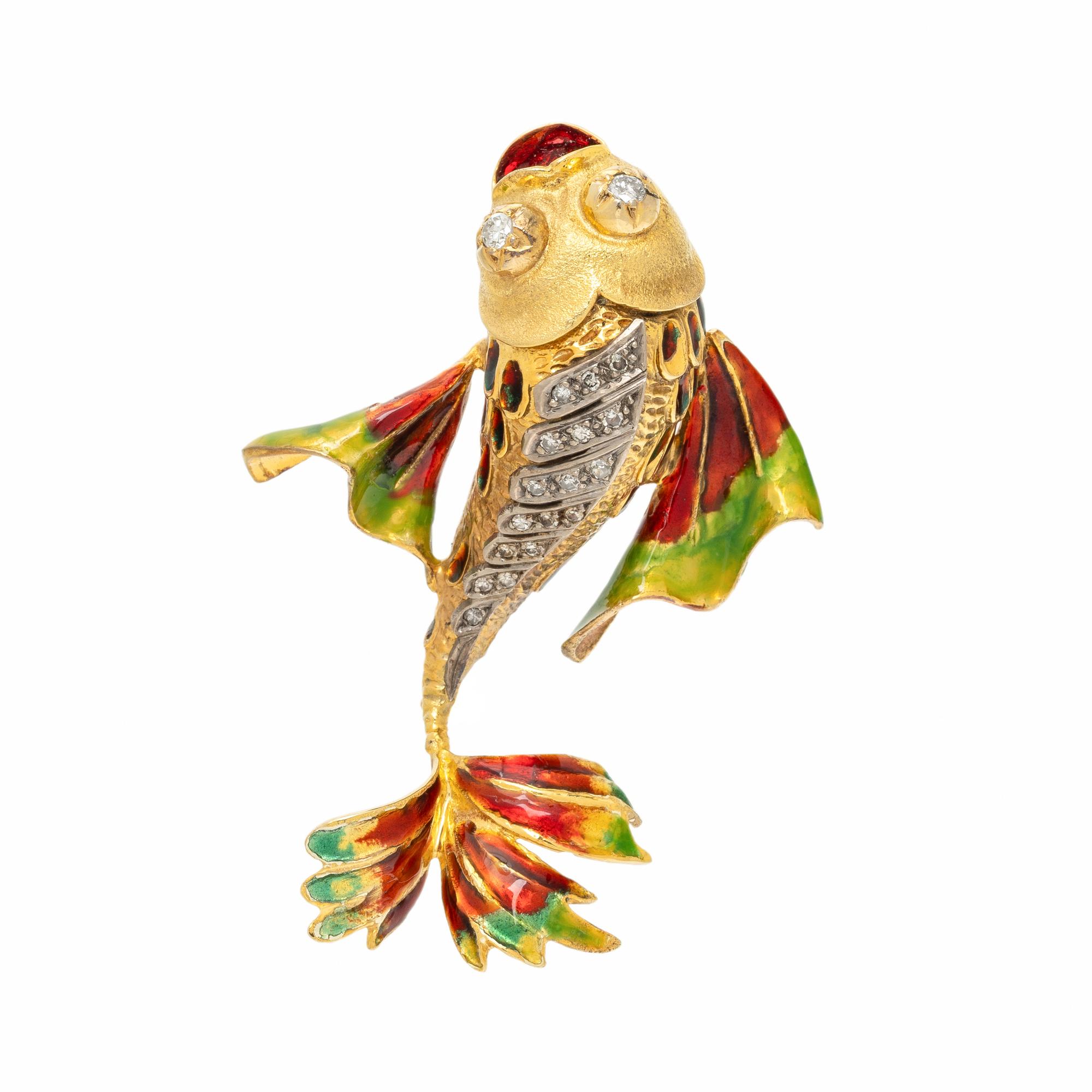DIAMOND AND ENAMEL FISH BROOCH