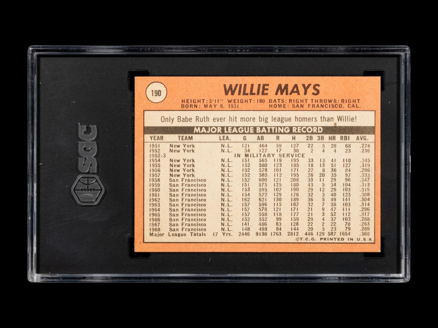 A 1969 Topps Willie Mays Baseball Card No. 190 (SGC 7 NEAR MINT)