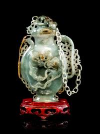 A Small Chinese Celadon Jadeite Covered Vase
