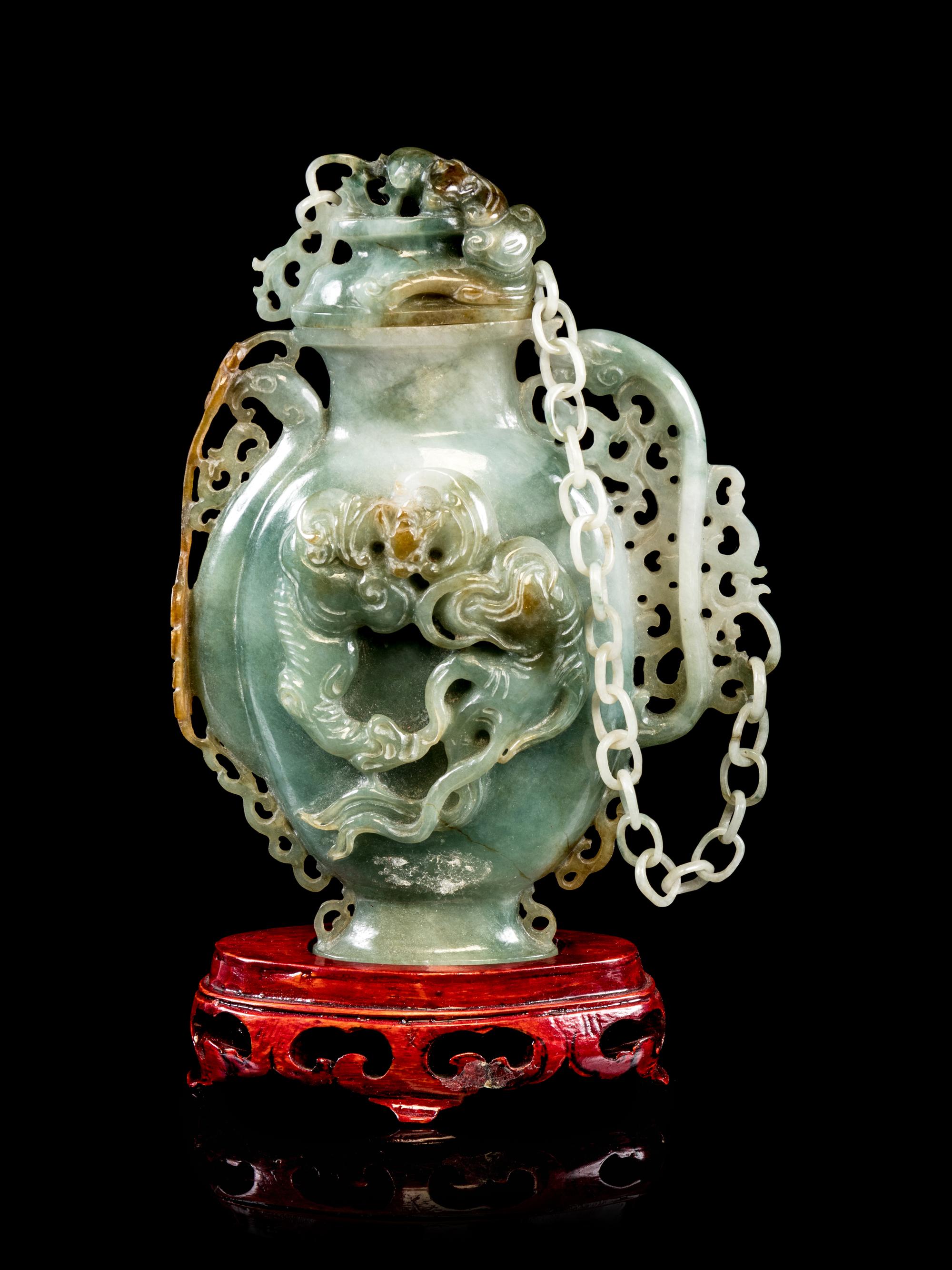 A Small Chinese Celadon Jadeite Covered Vase