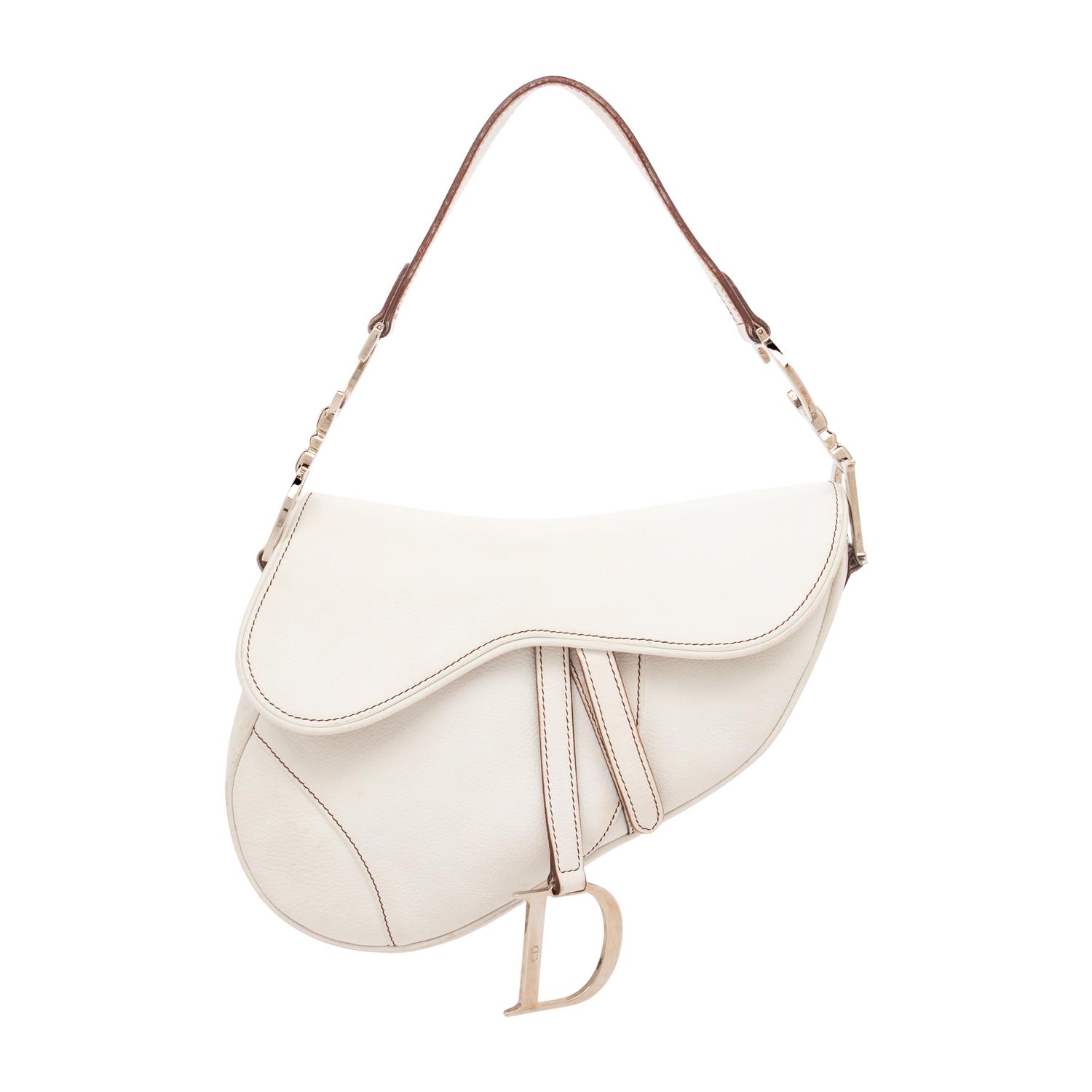 CHRISTIAN DIOR, WHITE LEATHER SADDLE BAG