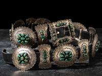 Navajo Sterling Silver and Turquoise Cluster Concha Belt