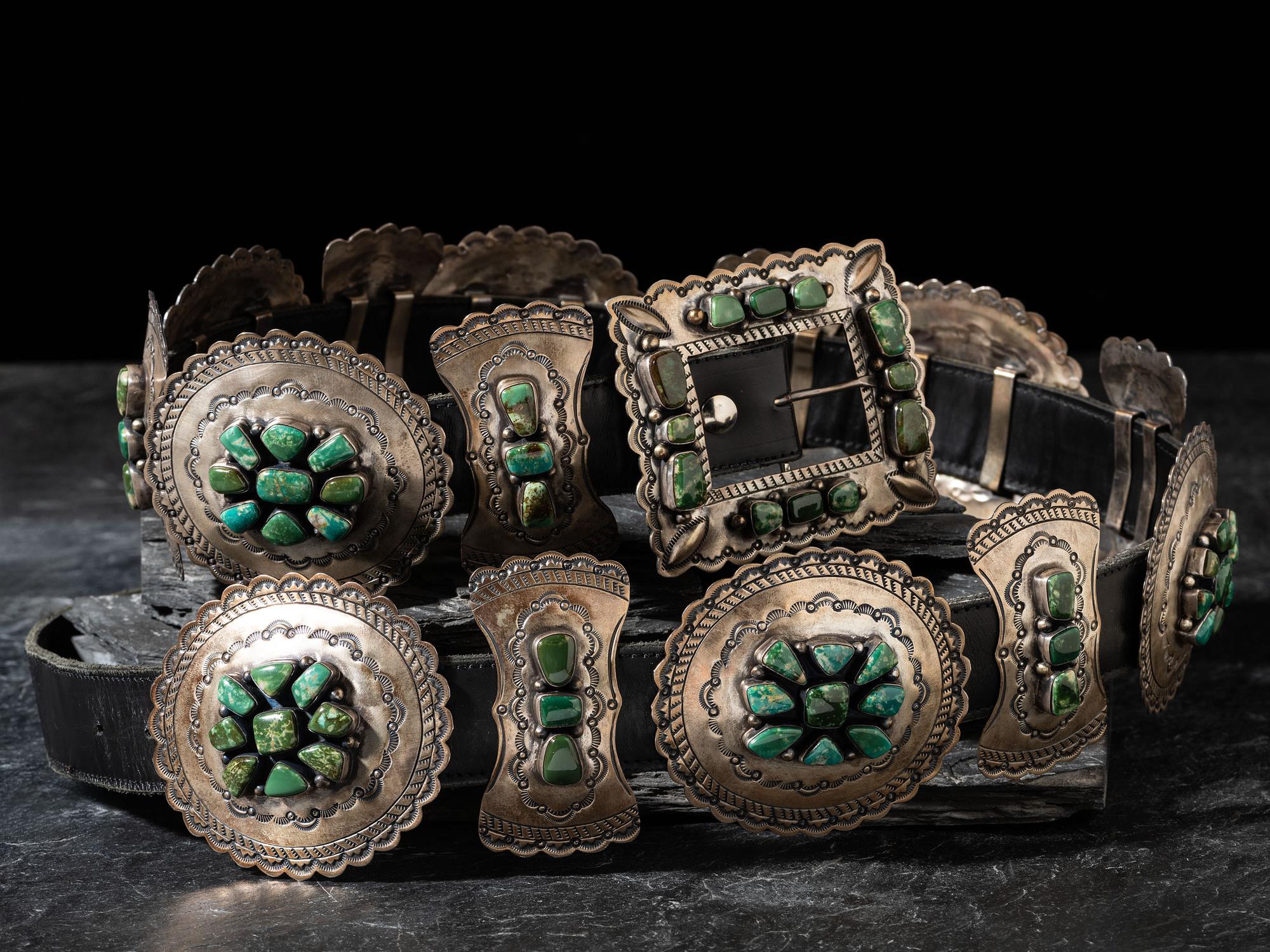Navajo Sterling Silver and Turquoise Cluster Concha Belt