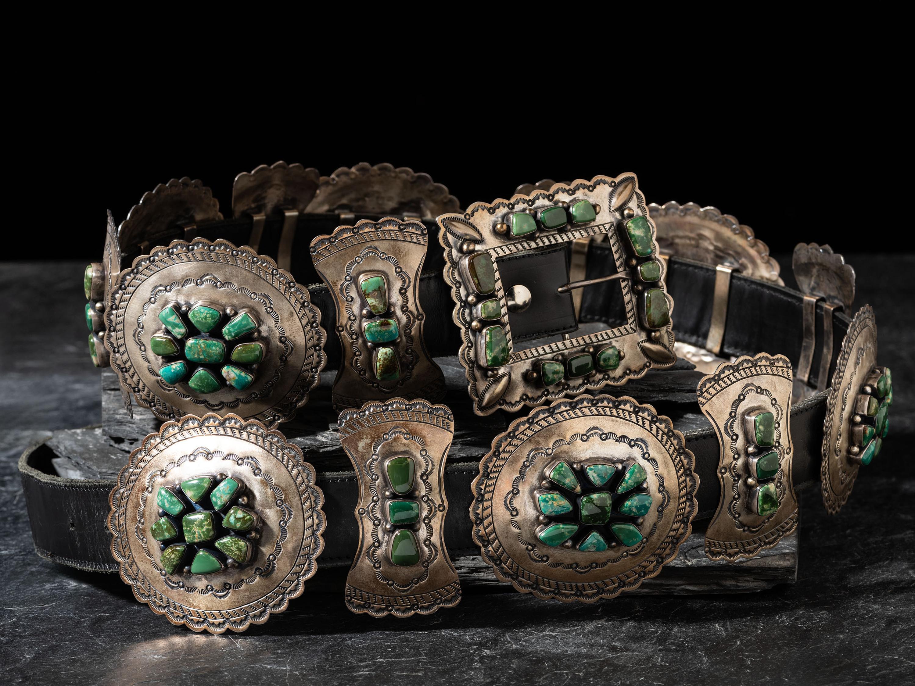 Navajo Sterling Silver and Turquoise Cluster Concha Belt