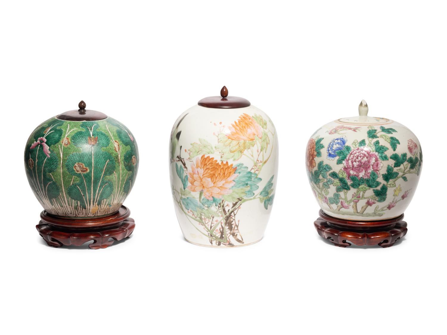 Three Chinese Famille Rose Porcelain Covered Jars and One Porcelain Bowl