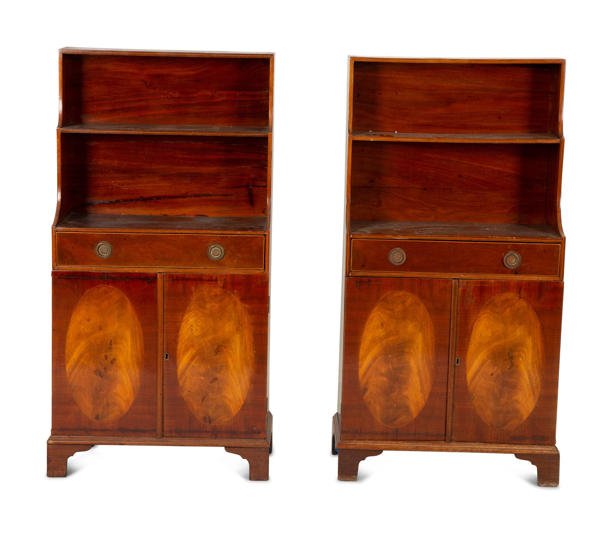A Pair of George III Style Inlaid Mahogany Waterfall Bookcases — 19th/20th Century