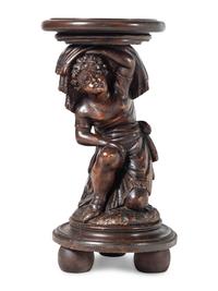 A Venetian Carved Walnut Figural Pedestal
