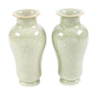 A Pair of Chinese Pale Celadon Crackle Glazed Porcelain Vases