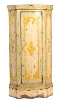 A Venetian Style Faux Vellum Corner Cabinet Height 69 inches. — 20TH CENTURY