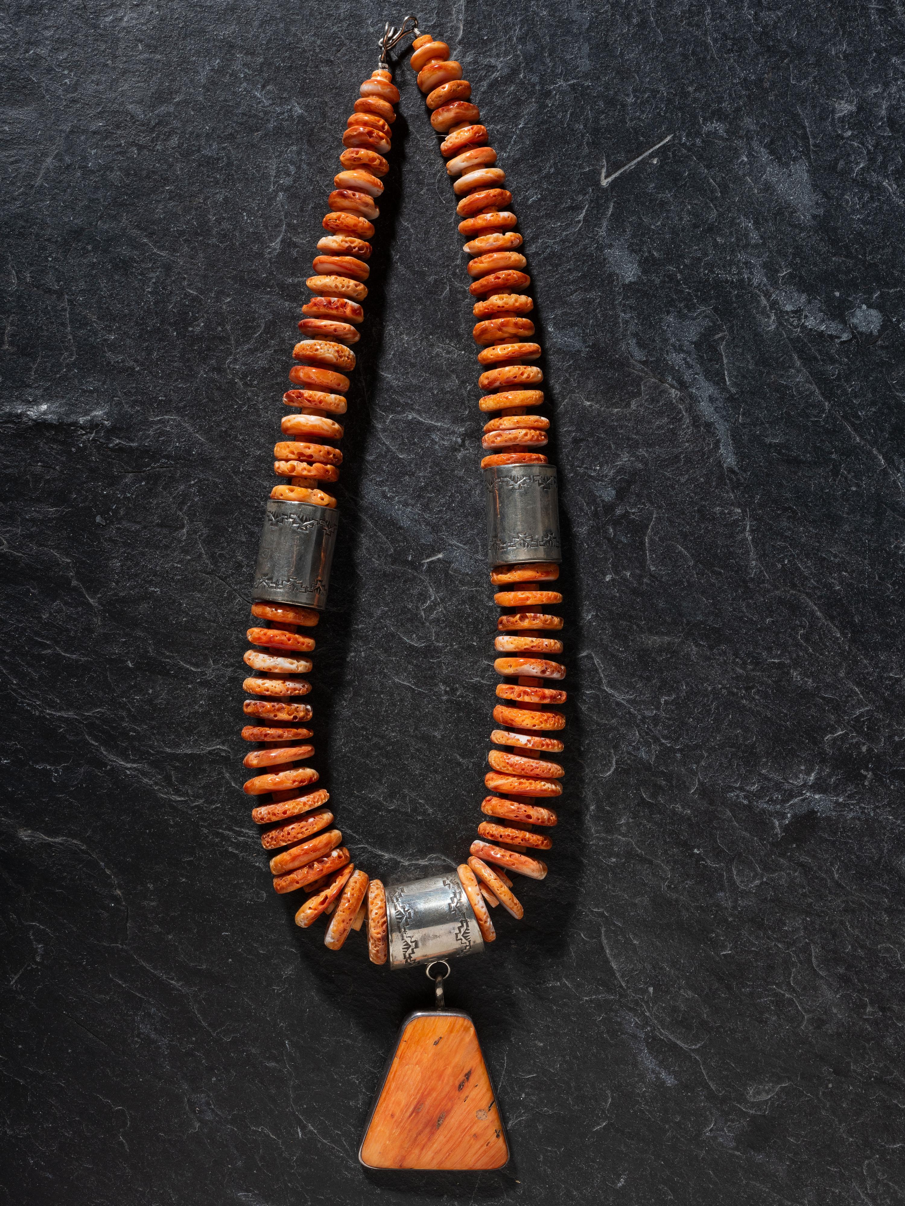 Navajo Sterling Silver Storyteller Bracelet and Spiny Oyster Necklace