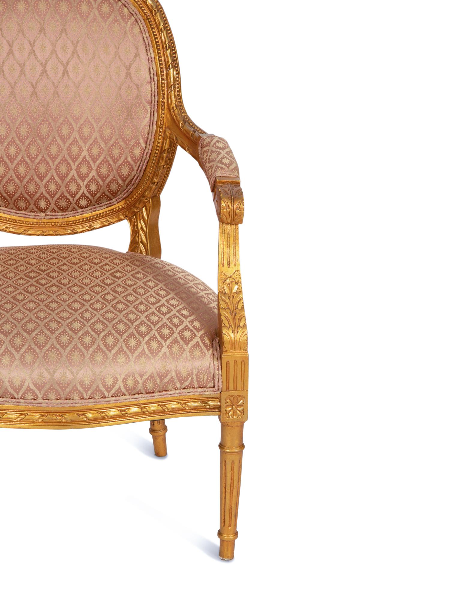 A Louis XVI Style Giltwood Fauteuil