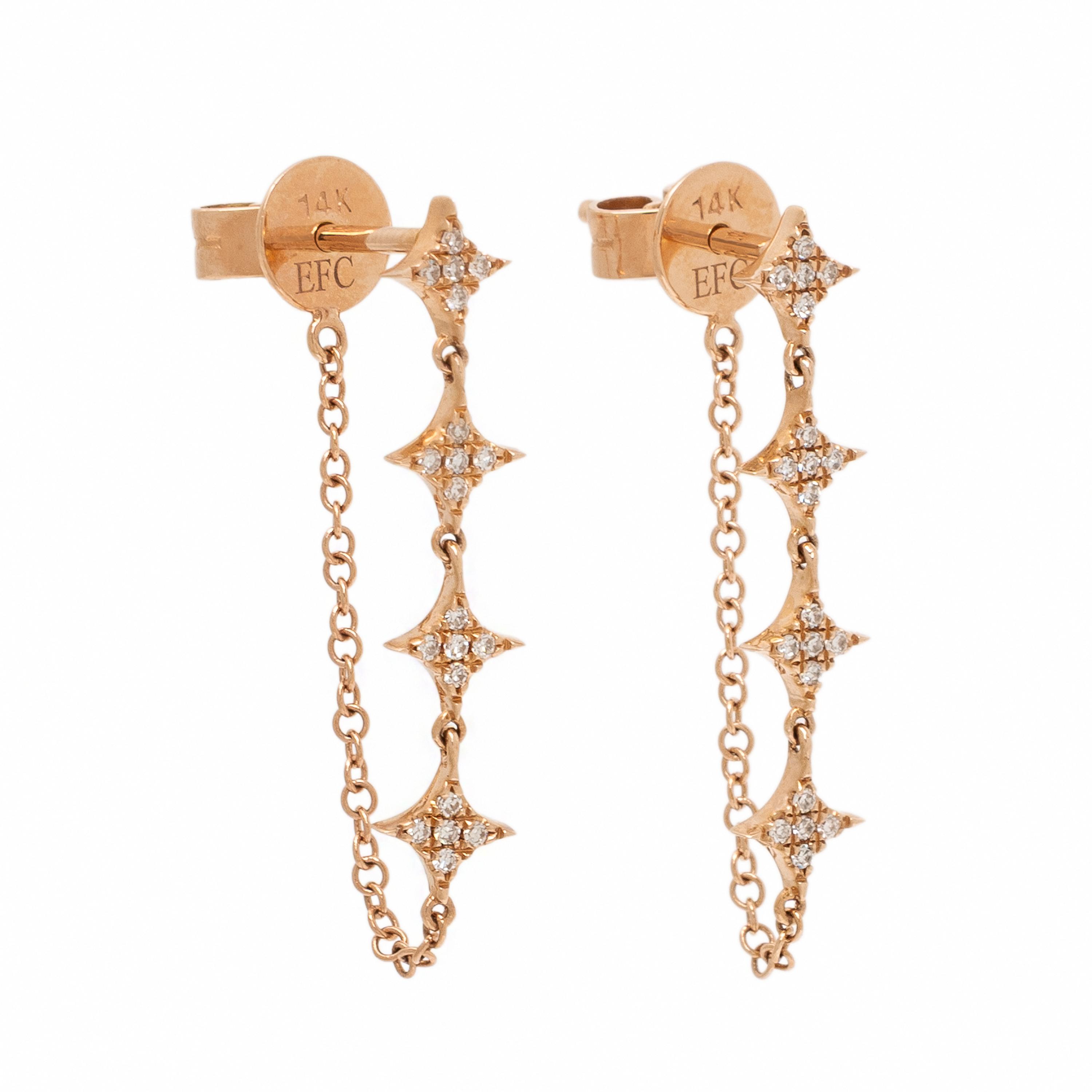 EF Collection, 'Fleur Chain Stud', Rose Gold and Diamond Earrings