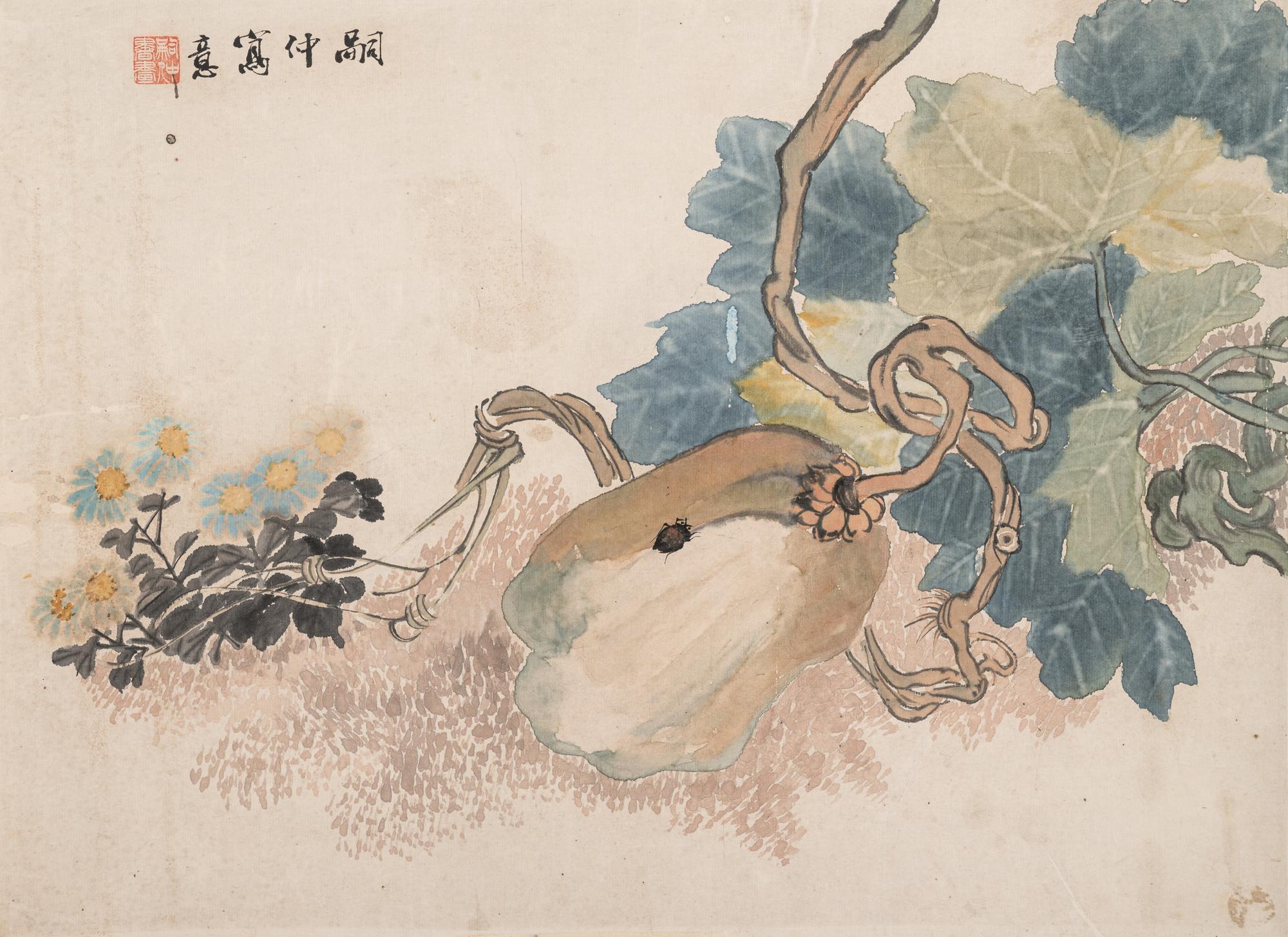 Two Chinese Hanging Scrolls Depicting Flowers and Plants