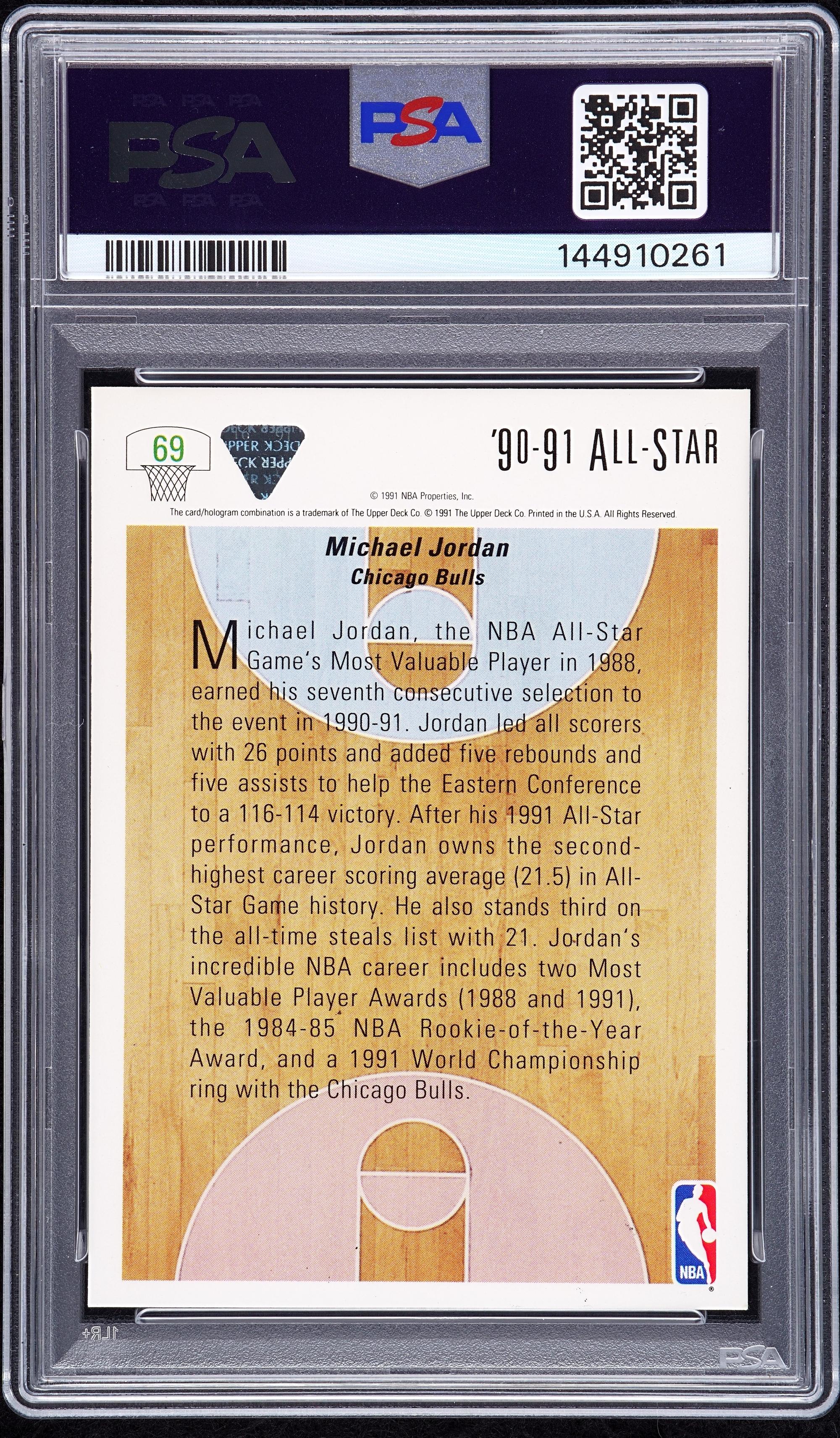 A 1991 Upper Deck Michael Jordan Signed Autograph Basketball Card No. 69 (PSA 10 GEM MINT AUTO) — Autograph obtained from Jordan by Make-A-Wish child in 1992 at Chicago Stadium