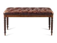A Button-Tufted Leather Upholstered Bench