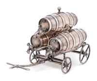 A Victorian Novelty Silver-Plate Triple Spirit Barrel Trolley